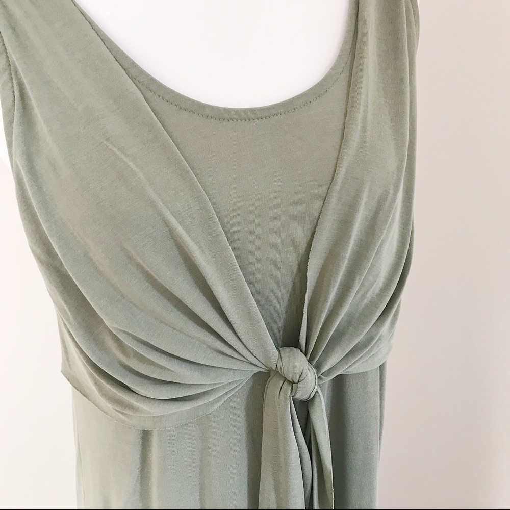 Long Midi Olive Green Front Tie Sleeveless Dress - Picture 3 of 4